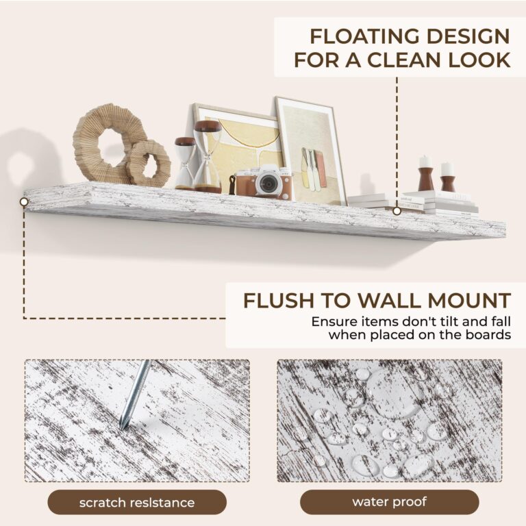RICHFOCUS 72Inch Floating Shelves for Wall 2 Pack Shelves for Bedroom|Kitchen|Bathroom Wall Mounted Rustic Wood Floating Shelf with Invisible Brackets for Books|Storage|Decor, Rustic - Image 3