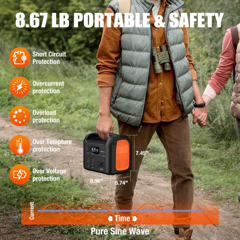 Portable Power Station, 600W (1200W Peak) 299Wh LiFePO4 Solar Generator Pure Sine Wave 110V AC Car Outlets PD 60W QC3.0 Backup Power Supply Bank for Camping, Blackout, CPAP - Image 3