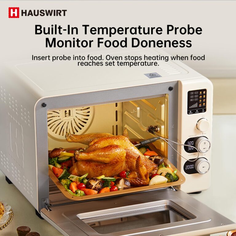 HAUSWIRT C45 Smart Convection Oven with Thermometer, 42QT XL Large Capacity Oven, Double Bake, 8 Menu Modes Countertop Oven, Four-tier Baking Rack,LED Display,1800W,80°F - 500°F,Non-Stick, Cream White - Image 4