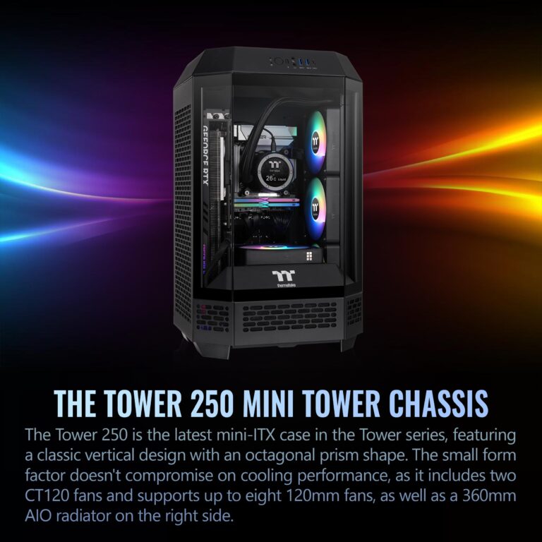 Thermaltake Tower 250 Black Mini-ITX Mini Tower; 2x120mm CT Fans Included; 360mm Radiator Support; 360mm GPU Clearance; Dual Chamber; CA-1Z9-00S1WN-00 - Image 6