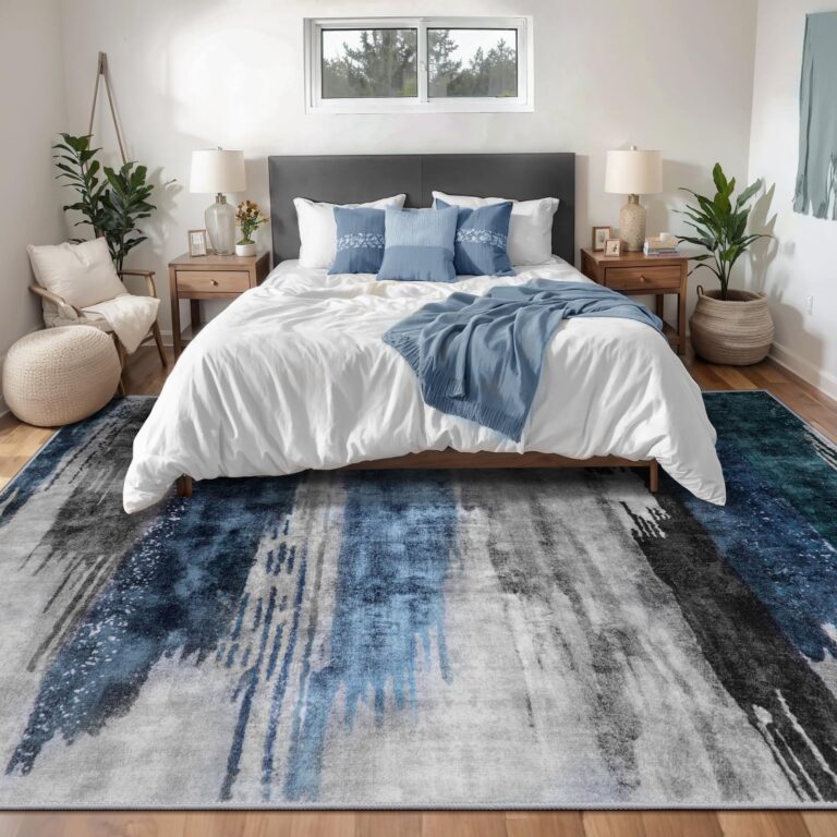 Ciicool Modern Abstract Deep Blue Gray Rug for Living Room, 8'x10' Machine Washable Area Rug Non-Slip Rug, Low-Pile Contemporary Indoor Dining Floor Carpet for Bedroom Office Under Table Home Decor - Image 9