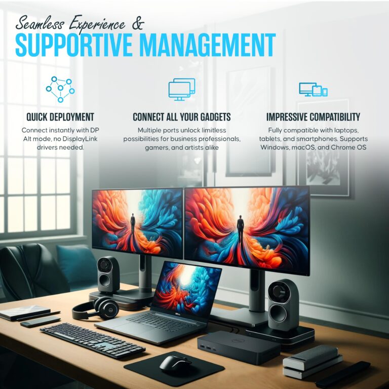 Dell UD22 USB-C/USB-A Docking Station - Universal Dell Dock Station Dual Monitor with 130 - HDMI + Display Port + USB Type-C Cable - Supports Upto 4 Monitors & 4K Displays - Image 3