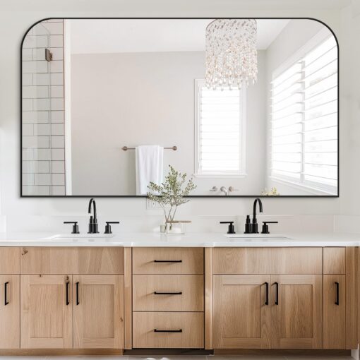 Bathroom Mirror, 60x36 Inch Wall Mirror, Black Metal Framed Mirror Vanity Mirror for Bathroom, Living Room, Bedroom, Entryway