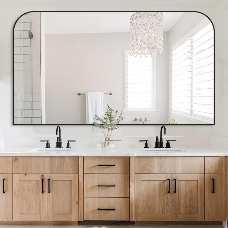 Bathroom Mirror, 60x36 Inch Wall Mirror, Black Metal Framed Mirror Vanity Mirror for Bathroom, Living Room, Bedroom, Entryway