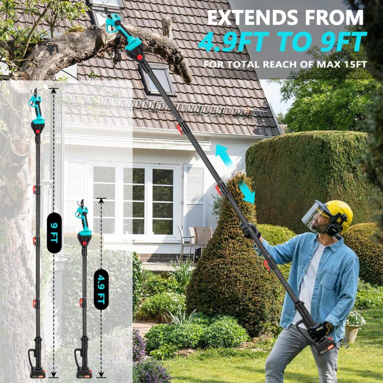 21V 2-in-1 Cordless Pole Pruning Shears, 1.6" Cutting Diameter Electric Pruning Shears with 9 ft Extension Pole, Tree Pruner with 2pcs 2.0Ah Rechargeable Lithium Battery, LCD Display Screen SK7 Blades - Image 7