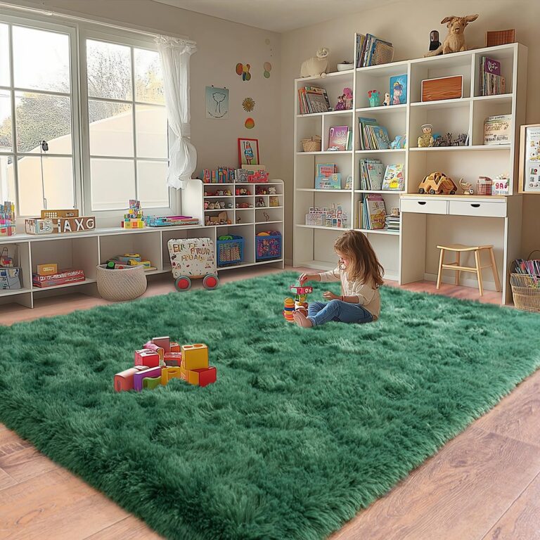 Fluffy Rugs for Living Room, Soft Shaggy for Bedrooms, Deep Green Area Rug, Cozy Fuzzy Carpet for Kids, Perfect Indoor Decor for Boys and Girls 9x12 Feet - Image 5
