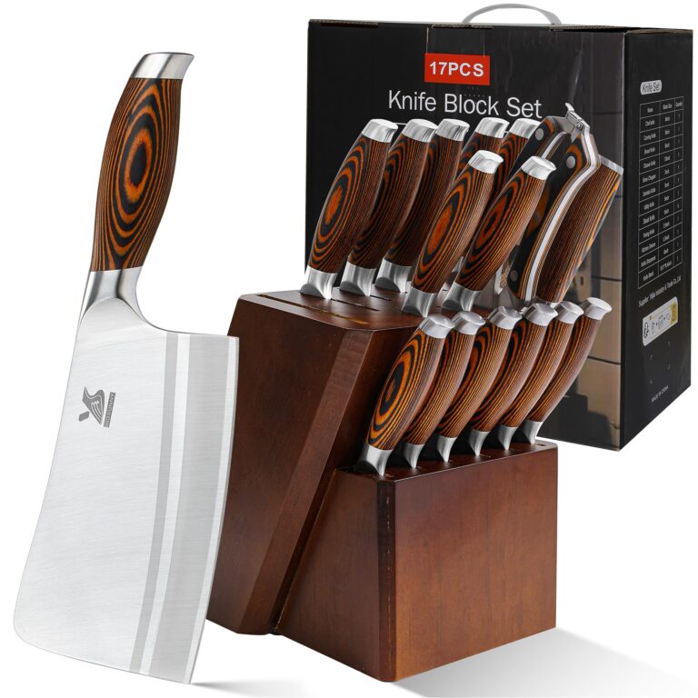 MSY BIGSUNNY Knife Block Set 17-piece Knife Set with Wooden Block - German Steel Perfect Cutlery Set Gift