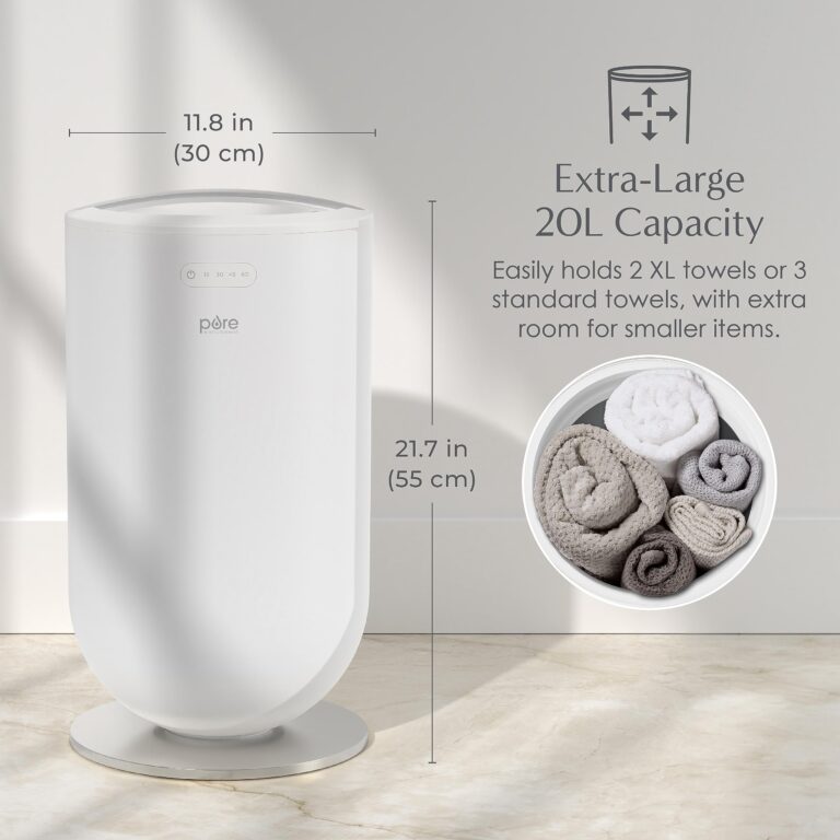 Pure Enrichment PureBliss Luxury Towel Warmer - Extra Large 20L Heats Towels, Robes, Blankets, or Clothing - Modern Bucket Design, 4 Heat Timer Settings & Auto Shut-Off (White & Brushed Silver) - Image 3
