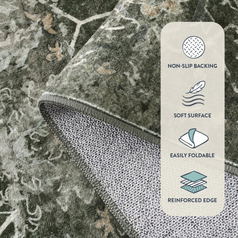 Lahome Boho Green Area Rugs 9x12 Living Room,Washable Large Rugs for Bedroom Aesthetic,Vintage Distressed Non Slip Low Pile Dining Room Rug Carpet for Home Office Playroom(9'x12',Green) - Image 5