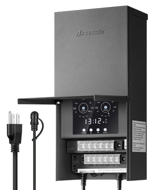 DEWENWILS 600W Low Voltage Landscape Transformer, Photocell Sensor & Timer, 2 Zone, 120VAC to 12/14VAC Outdoor Landscape Transformer, Landscape Lighting Transformer for Outdoor Garden