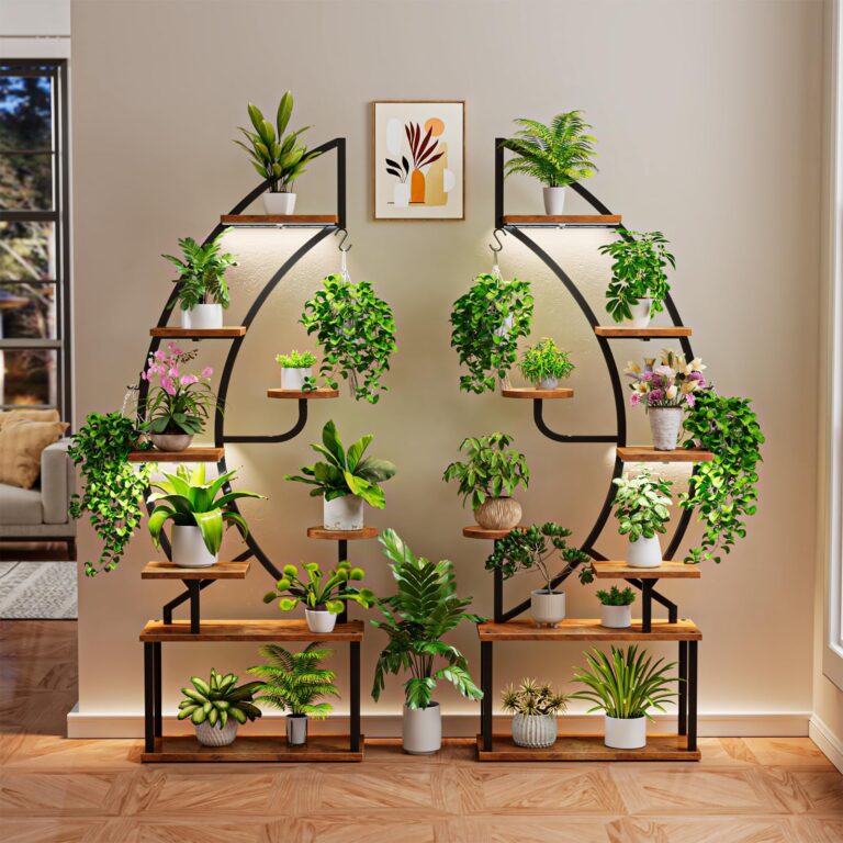 WIWIDRM Plant Stand Indoor with Grow Light,65" Tall Plant Stand for Indoor Plants Multiple,8 Tiered Metal Plant Shelf Indoor,Large Plant Rack Display Shelves,Half Moon Plant Holder for Living Room