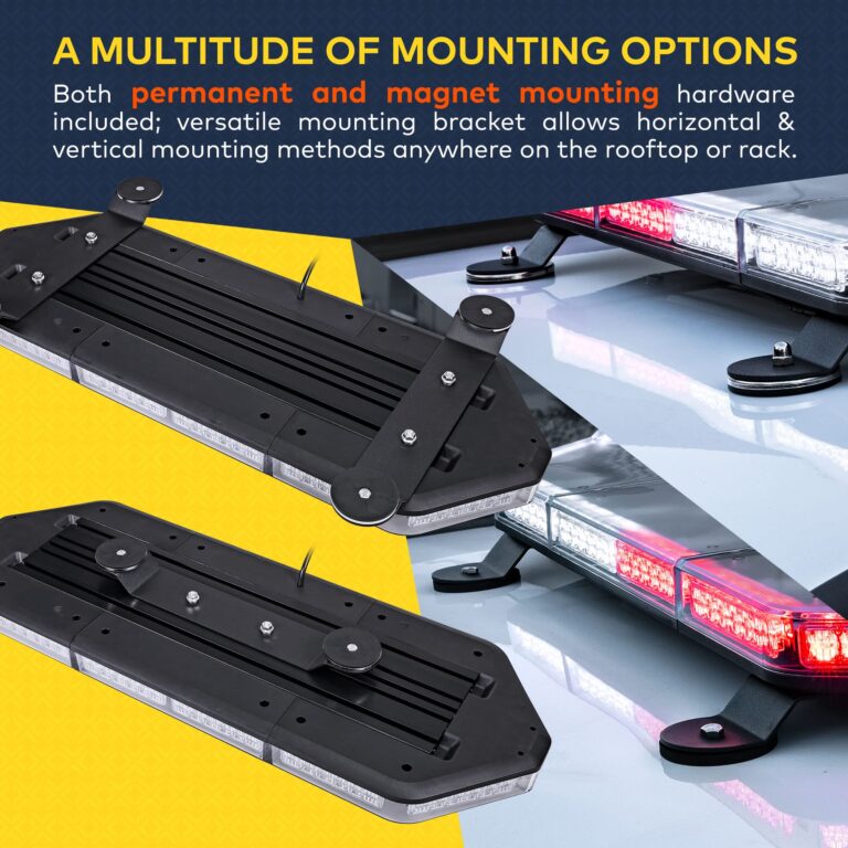 LAMPHUS NanoFlare NFMB80 26" 12V 80W Amber LED Strobe Mini Light Bar [Magnet/Permanent Mount] Yellow Rooftop Rotating Safety Flashing Emergency Warning Beacon Lightbar for Truck Vehicles - Image 6