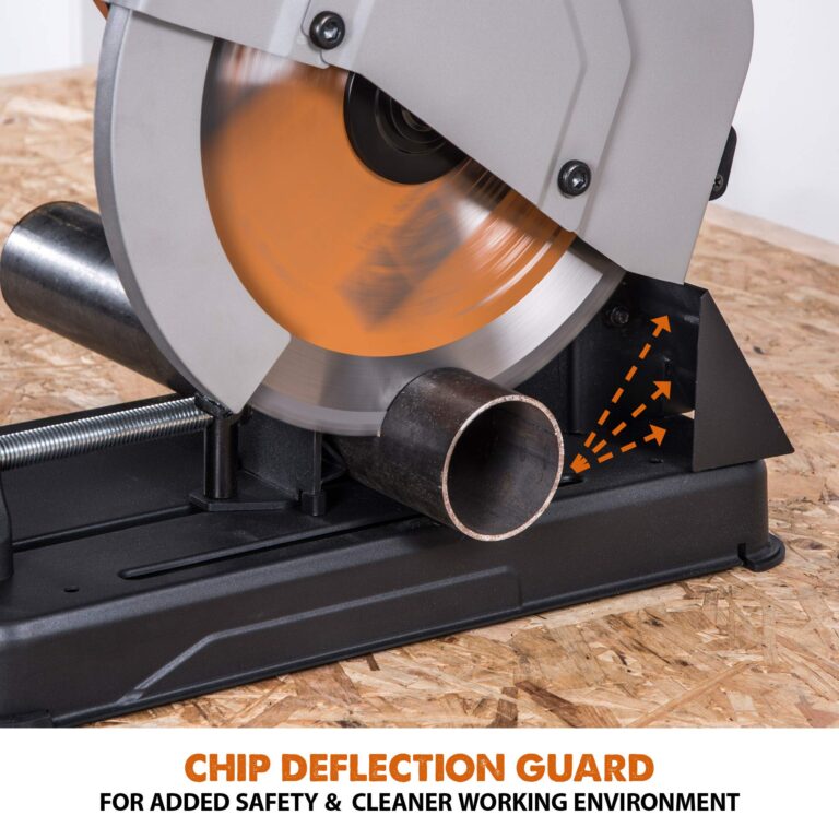 Evolution Power Tools R355CPS 14-Inch Chop Saw Multi Purpose, Multi-Material Cutting Cuts Metal, Plastic, Wood & More Miter Cut up to 45˚ Degrees TCT Blade Included - Image 3