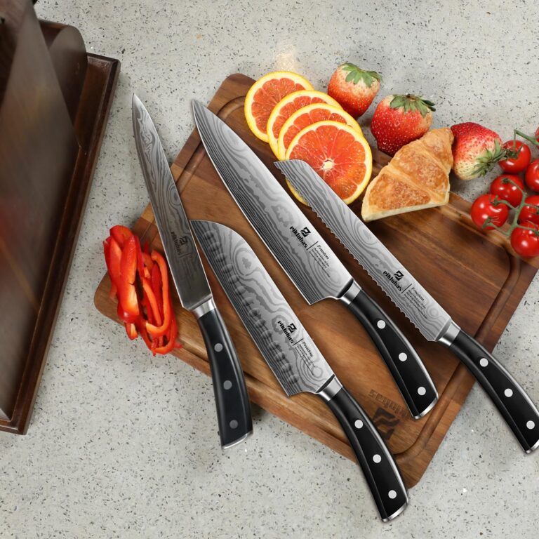 Piklohas Knife Sets for Kitchen with Block, 17 Pieces with Magnetic Knife Holder, German High Carbon Stainless Steel Damascus Pattern Chef Knife Set - Image 9