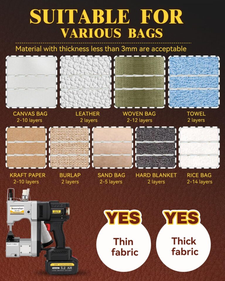 Moonshan Cordless Bag Closer Machine, Adjustable Speed Industrial Bag Closing Machine Bag Sewing Machine Aluminum Alloy for Packing Woven Bags Leather GS8-074D - Image 5