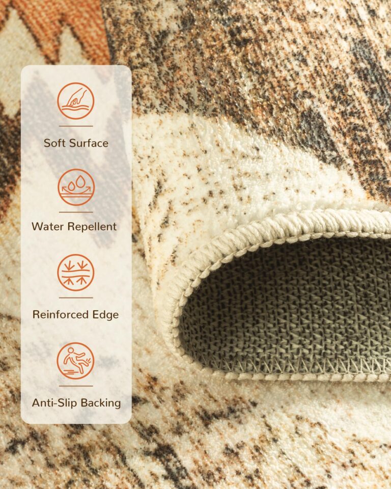 Area Rug 8x10 Rug Machine Washable Non-Slip Low Pile Print Pattern Western Rug for Living Room Bedroom Entryway-Cream/Camel - Image 8