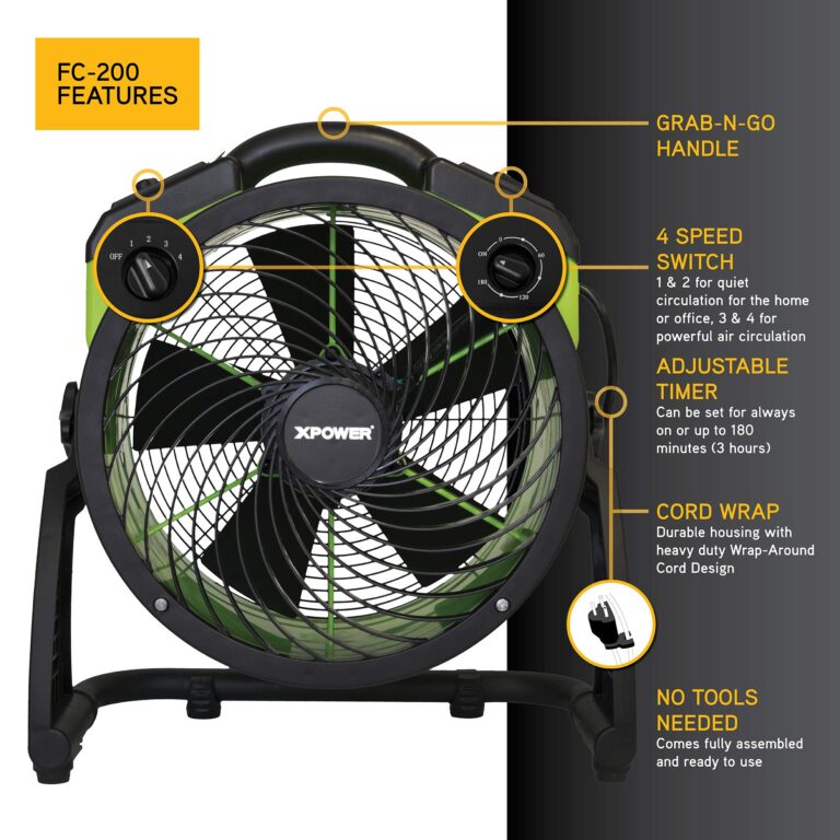 XPOWER FC-200 Heavy Duty Industrial High Velocity Whole Room Air Mover Air Circulator Utility Floor Fan, 4 Speeds, Timer, 13 inch, 1300 CFM - Image 6