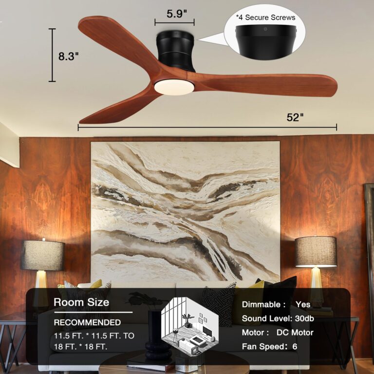 52' Smart Wood Low Profile Ceiling Fan with Lights Remote, Quiet DC Motor, Outdoor Indoor Flush Mount, Voice Control via WIFI Alexa App, Modern Dimmable Lighting for Bedroom Patio - Image 2