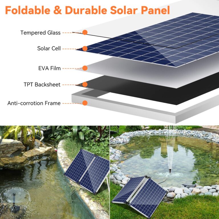 POPOSOAP Solar Water Fountain Pump Outdoor 35 Watt, 480GPH Solar Fountain Pump with Foldable Solar Panel, Adjustable Water Flow Solar Pump Kit for Garden Fish Pond Waterfall Hydroponics Pool - Image 8