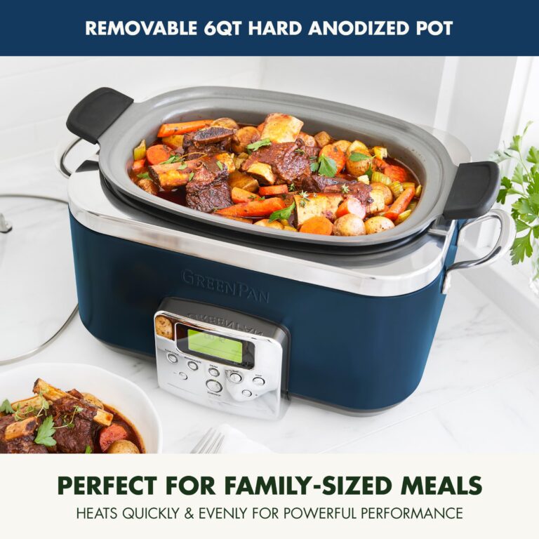 GreenPan Elite 8 - in -1 Programmable 6QT Electric Slow Cooker, Dishwasher Safe Lid & Removable Crock, PFAS-Free Healthy Ceramic Nonstick Multi-Cooker,Sear, Sauté/Brown,Steam Basket,Roast, Oxford Blue - Image 8
