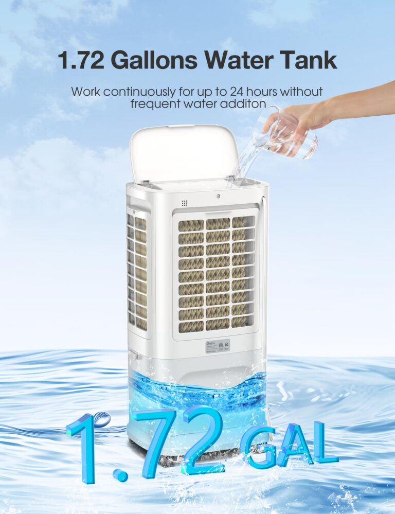 Grelife Portable Evaporative Air Cooler, 3-IN-1 Air Cooler Cooling Fan with Remote Control, 8H Timer, 4 Ice Packs, 6.5L Water Tank, 3 Modes, 3 Speeds, Personal Swamp Cooler for Bedroom - Image 4