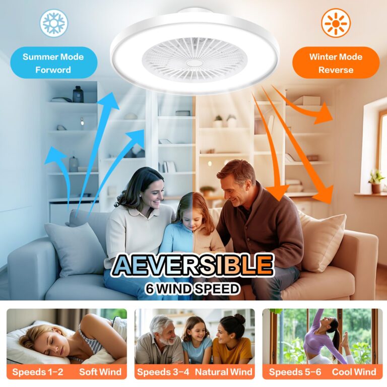 KAMLAM 24" Low Profile Ceiling Fans with Lights, Bladeless Ceiling Fan with RGB Light, Alexa/Google Assistant Remote/APP Control, Enclosed Flush Mount Ceiling Fan Dimmable Color Changing LED Ambient - Image 6