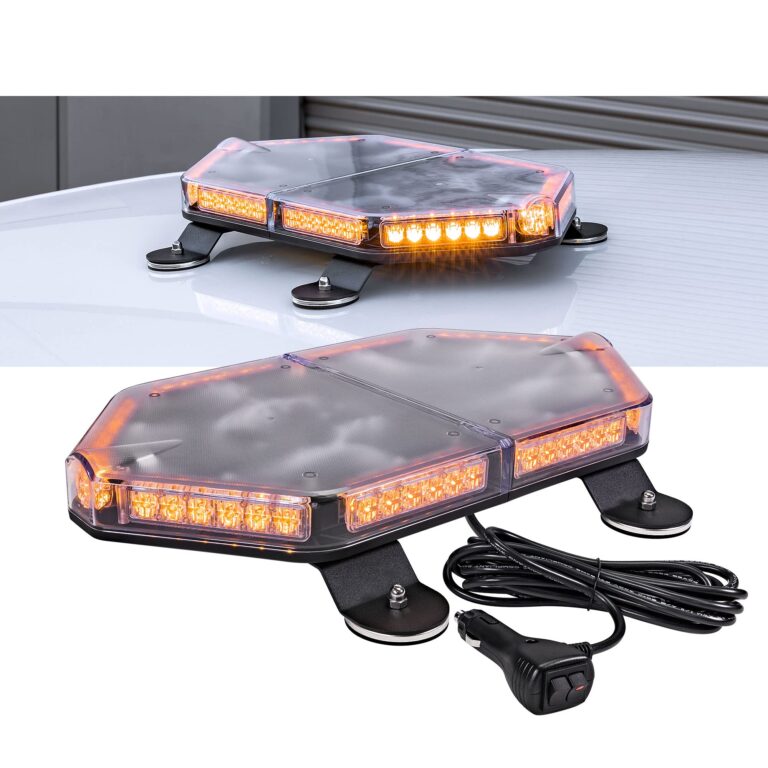 LAMPHUS NanoFlare NFMB56 17" 12V 56W AMBER LED Strobe Mini Light Bar [SAE Class 1] [Magnet/Permanent Mount] Yellow Roof top Rotating Flashing Emergency Warning Beacon Lightbar for Work Truck Vehicles
