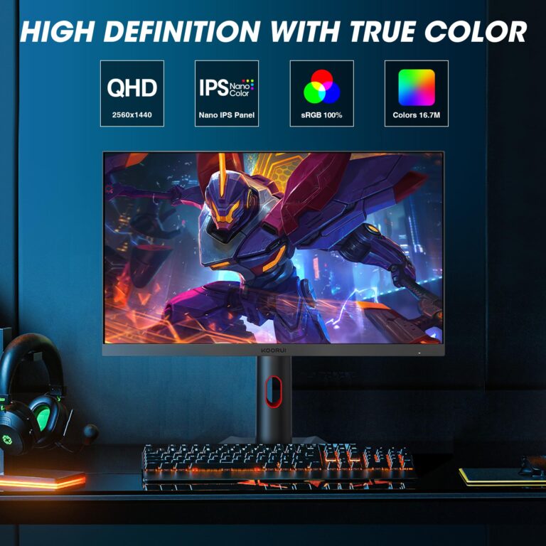 KOORUI Gaming Monitor, QHD 24" Nano IPS Display, 1440P 165Hz Computer Monitor, 1ms 2K PC Screen, 100% sRGB, Adaptive Sync, Height/Tilt/Pivot Adjustment, HDMI, DisplayPort, GP01 - Image 5