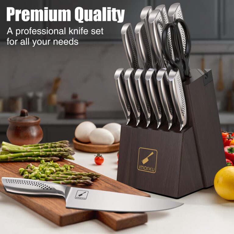 imarku Knife Set, 15-Pieces HC Stainless Steel Kitchen Knife Set With Built in Knife Sharpener, Razor-Sharp Blade Knife Block Set With Non-Slip Handle, Dishwasher Safe, Birthday Day Gifts - Image 3