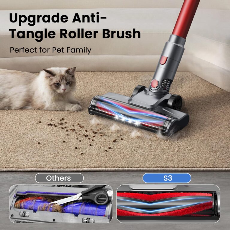 UML0 S3 Cordless Vacuum Cleaner, 45kPa Powerful Stick Vacuum, LED Display, 55-Min Runtime Rechargeable Cordless Vacuum, Free-Standing, Vacuum Cleaners for Home Pet Hair Carpet Hard Floor (Red) - Image 5