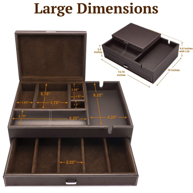 Mens Watch Box Leather Valet Tray - Bedside Table Organizer, Men's Jewelry Box, Watch Case for Men with Large Smartphone Charging Station - Jewelry Box for Men with Valet Box and Nightstand Organizer - Image 4