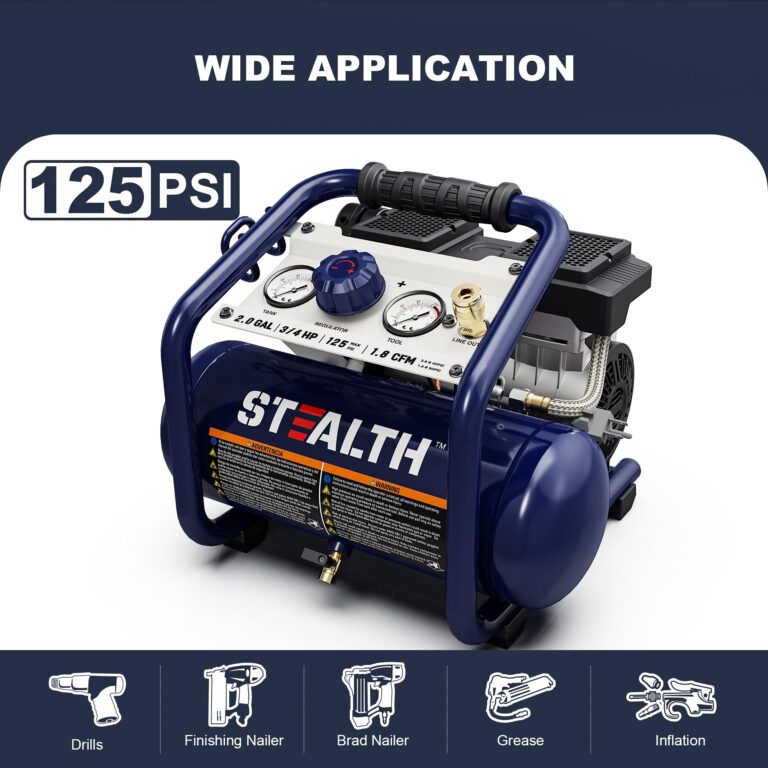 Stealth Air Compressor 2 Gallon, 3/4 HP Oil-Free Compressor, Less than 60dB Ultra Quiet Electric Air Compressor,Max 125 PSI Pressure for Tire Inflation,Nailing,Home DIY Project(SAQ-1234) - Image 8