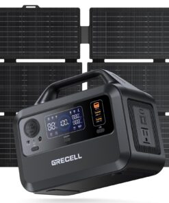 GRECELL Solar Generator with 40W Solar Panel Included,230Wh Portable Power Station 1.5hrs Fast Charging, (600W Surge) AC Outlets, LiFePO4 Battery Backup for Outdoor Camping, Trip, Power Outage