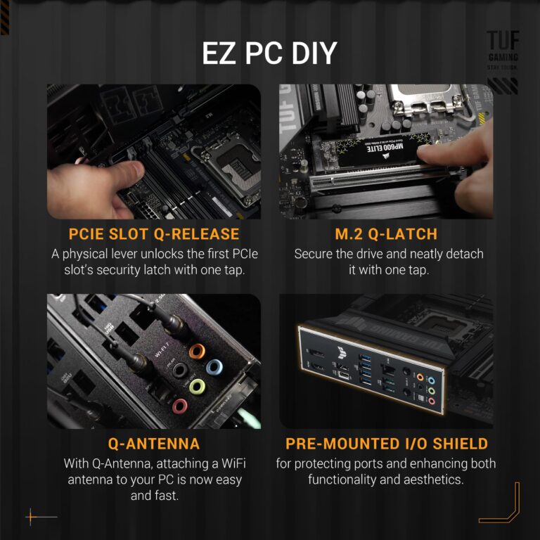 ASUS TUF Gaming B860M-PLUS WiFi B860 LGA 1851 mATX Motherboard, Intel® Core™ Ultra Series 2 Ready, AI PC, 12+1+2+1 80A Stages, DDR5,PCIe 5.0, 3X M.2, Wi-Fi 7, 2.5G LAN, HDMI™, USB 20Gbps Type-C® - Image 7