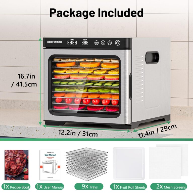 KEENSTAR Food Dehydrator for Jerky 1000W, 9 Stainless Steel Trays, 165℉ Temperature Control, 8.7ft² Drying Space, 48H Timer, Dryer Machine for Dog Treats, Herb, Veggies, Meat, Fruit - Image 2