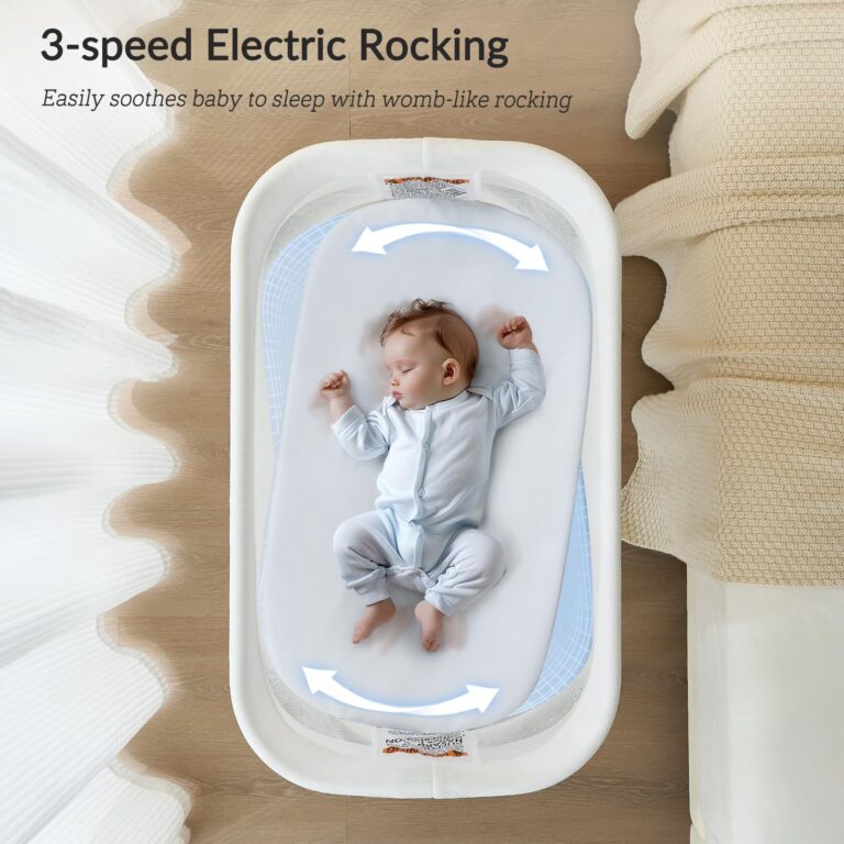 VaVaSoo Electric Bassinet for Baby 3 Rocking Speeds, Auto Bedside Sleeper with 8 Soothing Music, Rocking Bassinet for Infant, Grey - Image 6