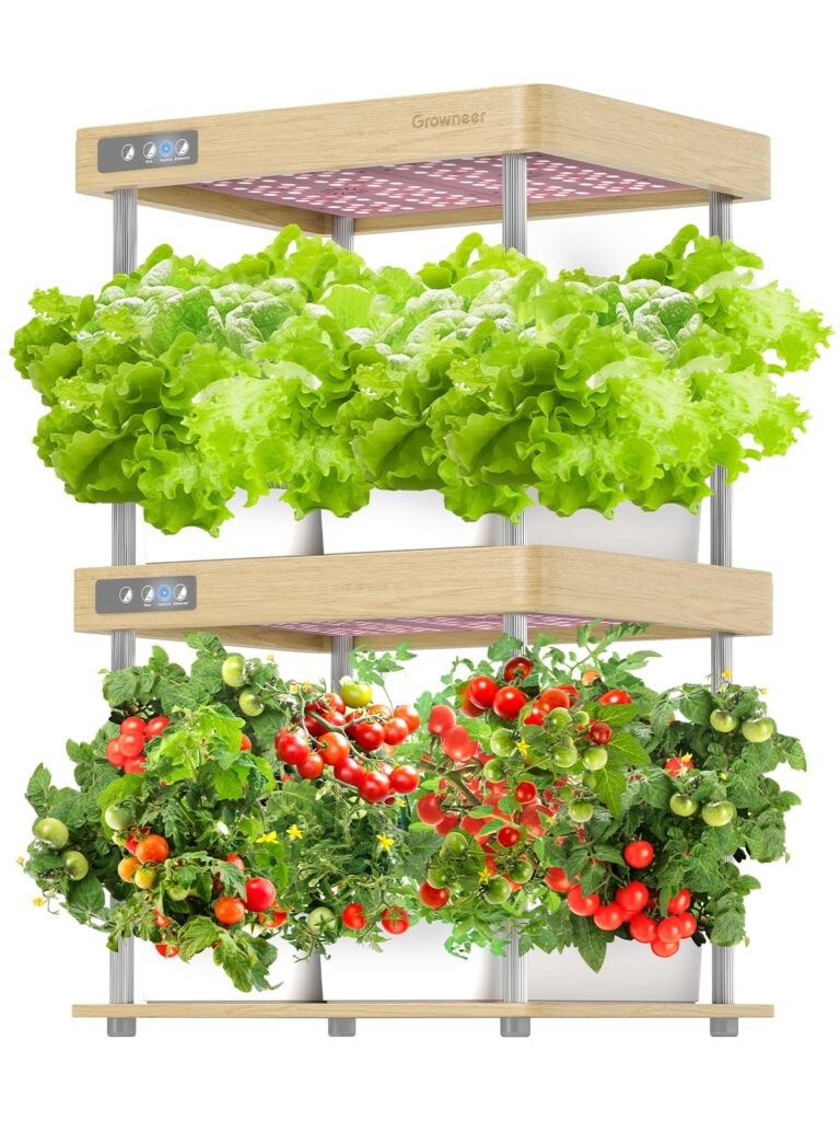 GROWNEER HydroEasy1.0 Hydroponics Growing System Kit, Beginner-Friendly Indoor Garden for Vegetable Fruit Herb, Solid Wood Design, Perfect Gift Idea, Full-Spectrum LED Lights for Maximum Growth