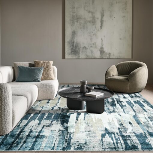 jinchan Area Rug 6x9 Modern Abstract Washable Living Room Rug Blue Multi Soft Contemporary Home Decor Non Slip Backing Carpet for Bedroom Dining Room