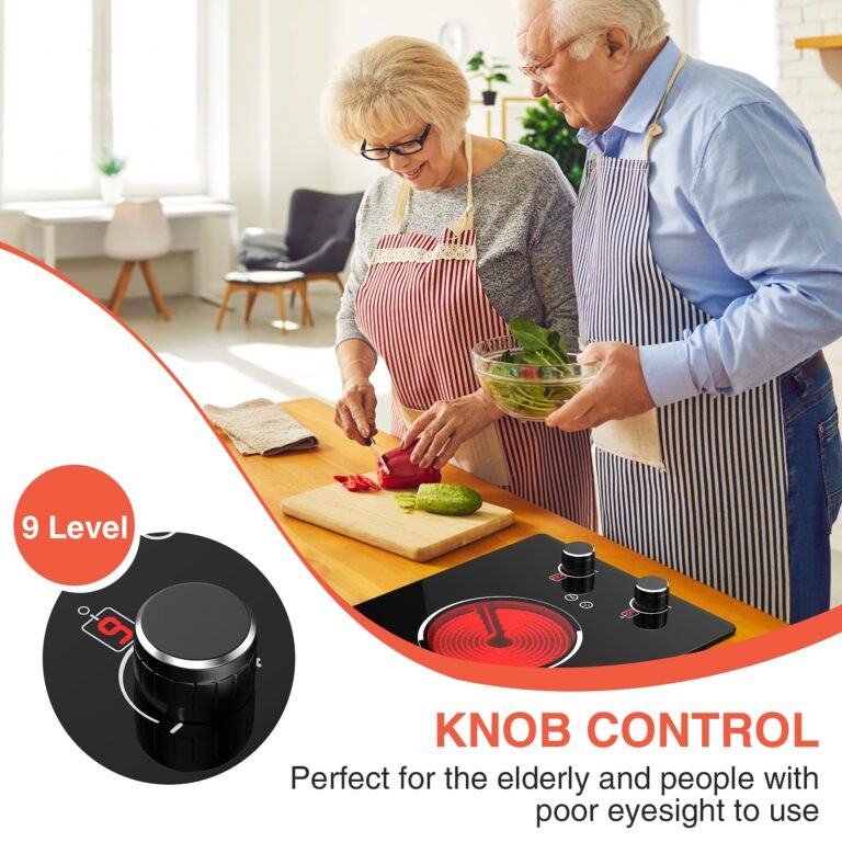 110v Electric Cooktop 2 Burners, 12'' Electric Stove Top with Plug in, GTKZW Knob Control Countertop & Built-in Ceramic Cooktop, 9 Power Levels, Child Lock, Timer, Over-Heat Protection - Image 9