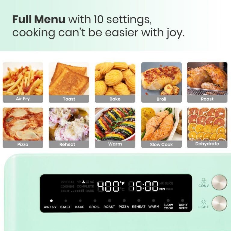 VAL CUCINA Retro Style Infrared Heating Air Fryer Toaster Oven, Extra Large Countertop Convection Oven 10-in-1 Combo, 6-Slice Toast, Enamel Baking Pan Easy Clean with Recipe Book, Green Color - Image 9