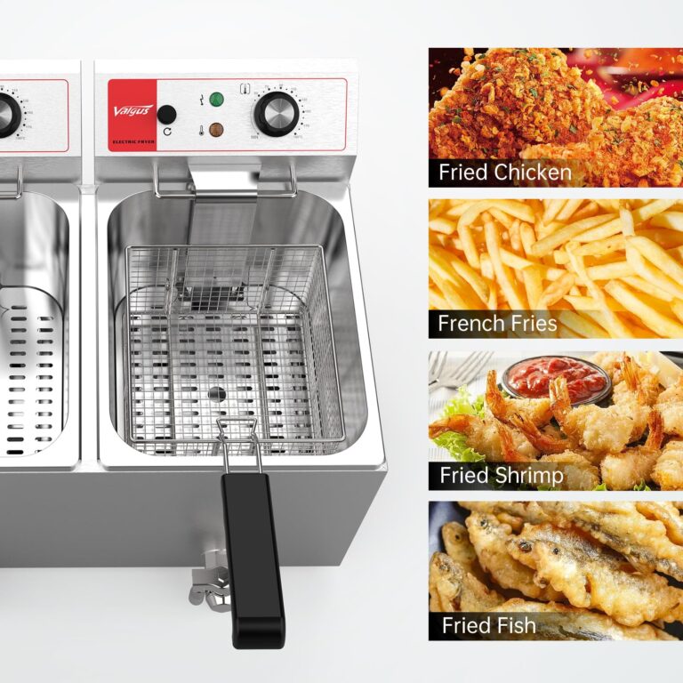 Valgus Dual Tanks Commercial Deep Fryer Electric 1700W 120V 26L Large Capacity Stainless Steel Countertop Kitchen Frying Machine with Basket & Lid, Drain System for Home Kitchen and Restaurant - Image 2