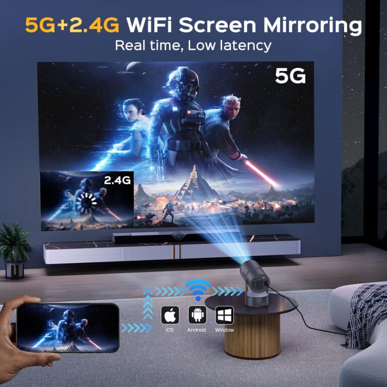 [Built-in Battery] Mini Projector with Wifi and Bluetooth, 4K 1080P Supported 270° Rotatable 150'' Screen Auto Keystone Home Outdoor Portable Smart Projector for Phone/TV/Laptop/HDMI, Iron Grey - Image 6