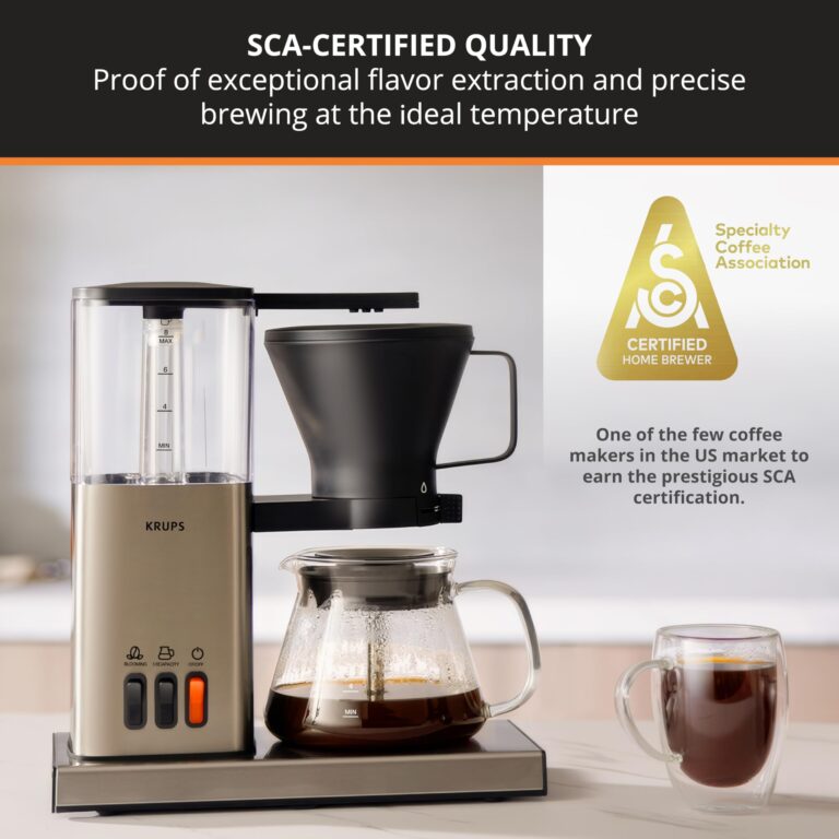 KRUPS Essential Brewer 8 Cup Drip Coffee Maker Machine SCA-Certified, Blooming Technology, Barista-Quality Precise Brewing, Stainless Steel Design and Aroma Tube, Easy to Clean Dishwasher Safe, Silver - Image 7