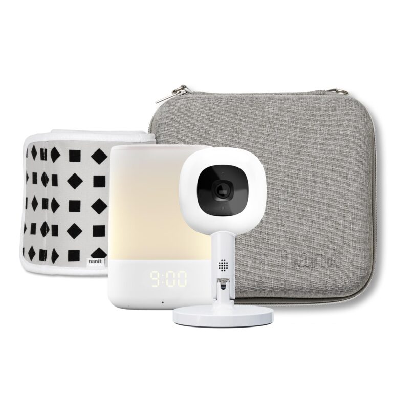 Nanit Travel Light Bundle Pro Camera with Portable Flex Stand, Sound + Light Audio Monitor & Baby Night Light, and Travel Case - Gray Oxford Edition