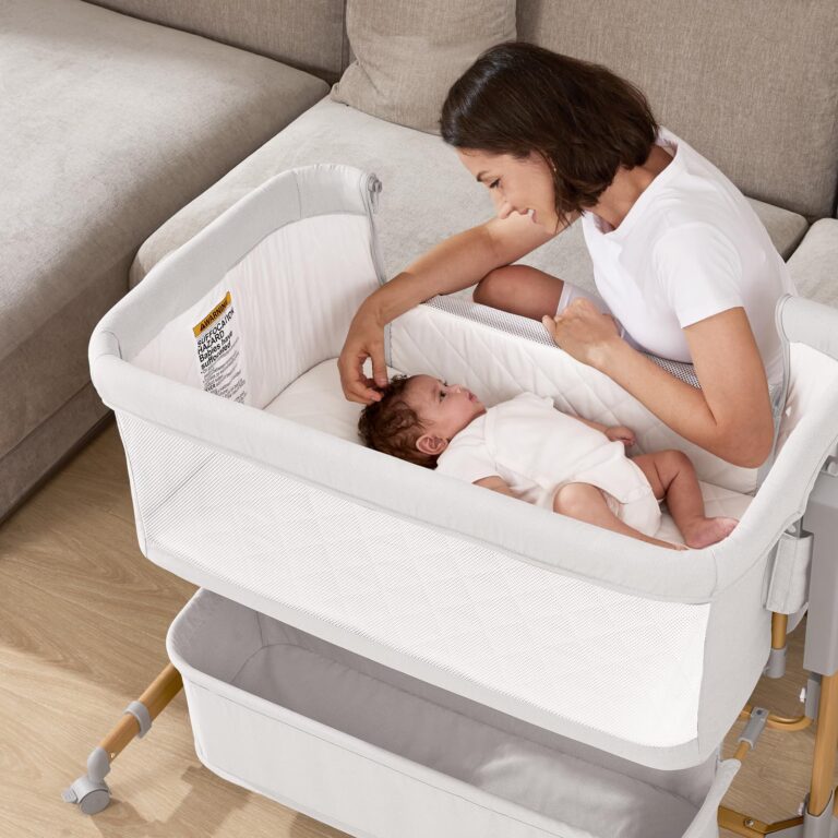 3 in 1 Baby Bassinet, Rocking Bassinet, Bedside Bassinet, 6-Height Adjustable, Bassinet Bedside Sleeper, Bedside Bassient for Baby with Comfy Mattress, Breathable Mesh, Large Storage Basket - Image 3