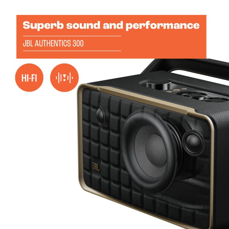 JBL Authentics 300 - Retro Style Wireless Bluetooth/WiFi Home Speaker, Built in Battery (4800mAh), Music Streaming Services via Built-in Wi-Fi, Built in Alexa and Google Assistant (Black/Gold) - Image 7