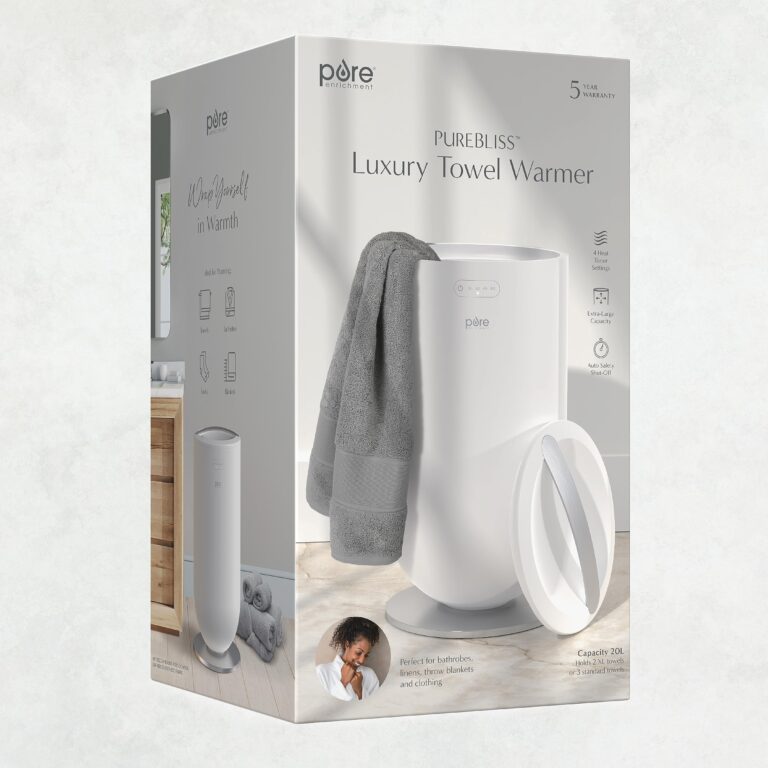 Pure Enrichment PureBliss Luxury Towel Warmer - Extra Large 20L Heats Towels, Robes, Blankets, or Clothing - Modern Bucket Design, 4 Heat Timer Settings & Auto Shut-Off (White & Brushed Silver) - Image 2