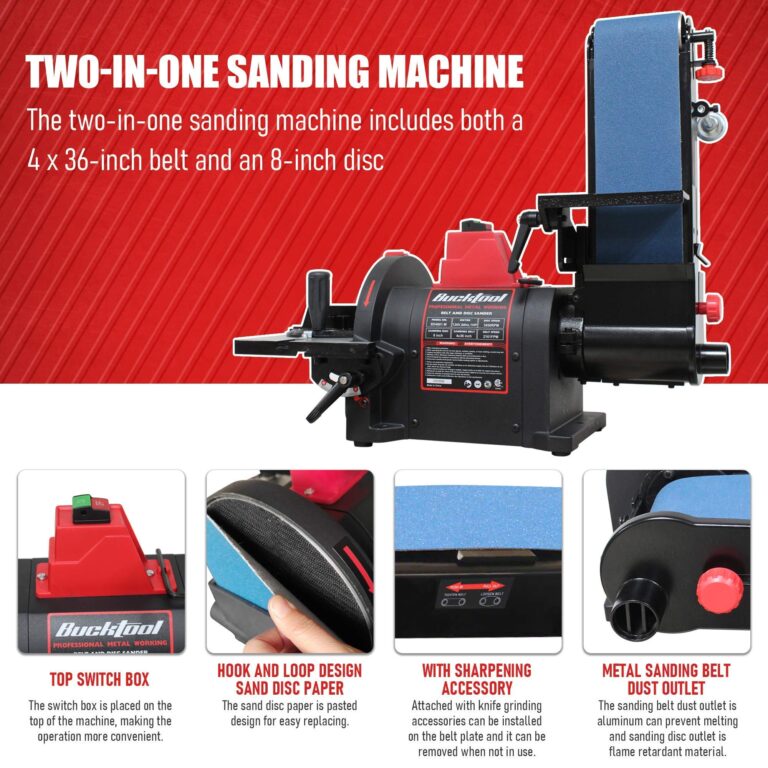 BUCKTOOL Pro 1HP Bench Belt Sander for Metal Working, 4 x 36 in Belt and 8 in Disc Sander with 1HP Direct-drive Motor, Benchtop Belt Disc Sander for Metalworking, BD4801-M - Image 7