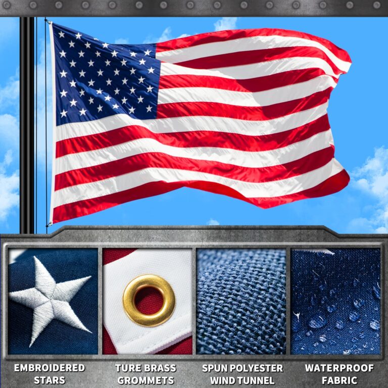 Heavy Duty Flag Pole Kit with Solar Light, 20 FT 12 Gauge Aluminum in Ground Flagpole with 128 LEDs Solar Powered Set for House Outside, with Embroidered American Flag, Residential Commercial, Black - Image 3