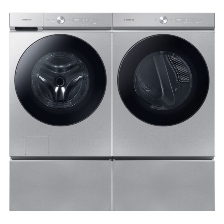 SAMSUNG 27-Inch Bespoke Front Load Washer Dryer Pedestal Stand w/ Pull Out Laundry Storage Drawer, WE502NT, Silver Steel - Image 3